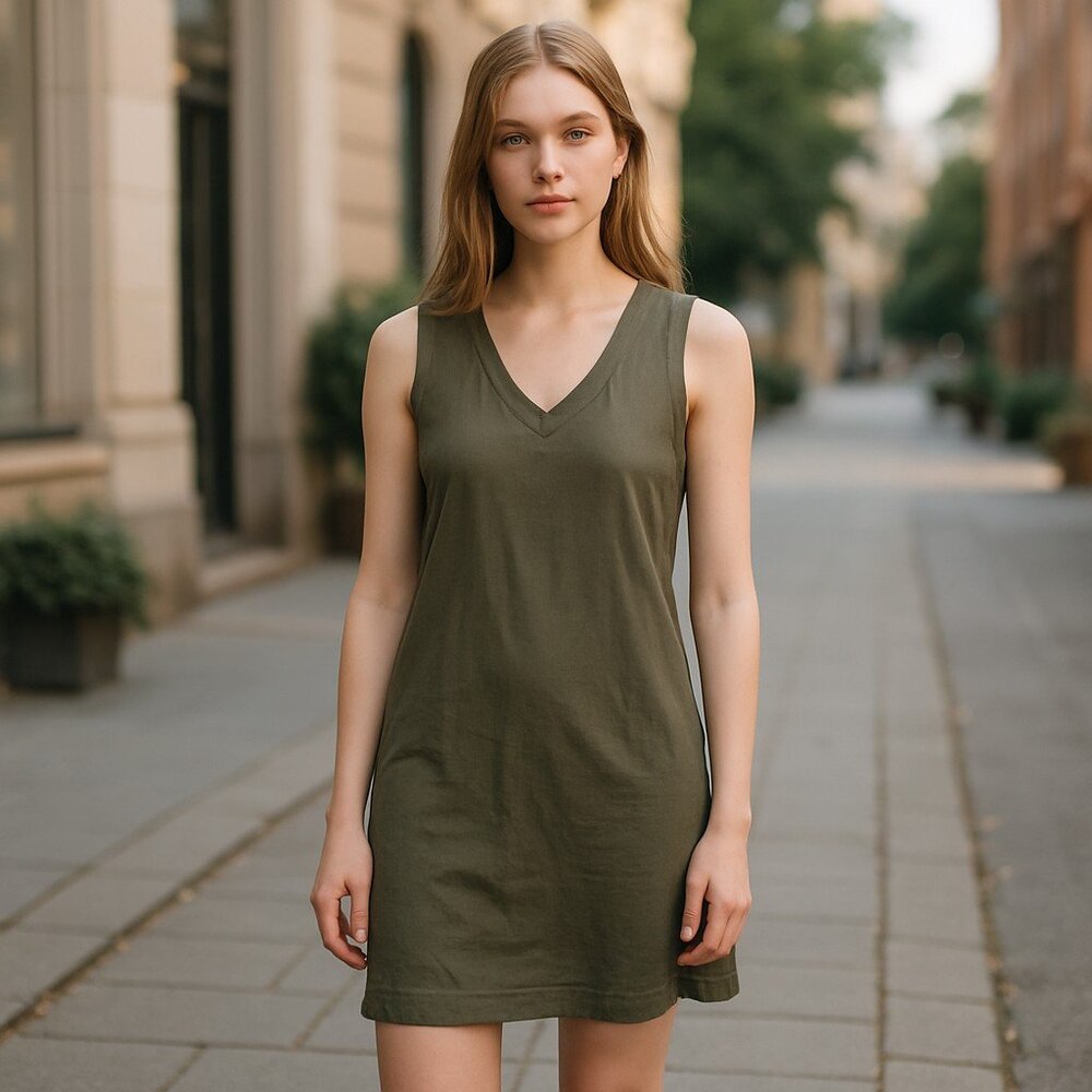 NWOT CLOTH & STONE X Anthropologie 100% Rayon Green Mini Dress Lagenlook XS